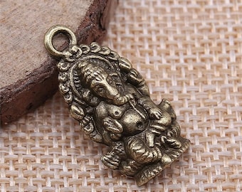 6 Bronze Ganesha Charms, 26x14mm, Antique Bronze Tone (C-156)