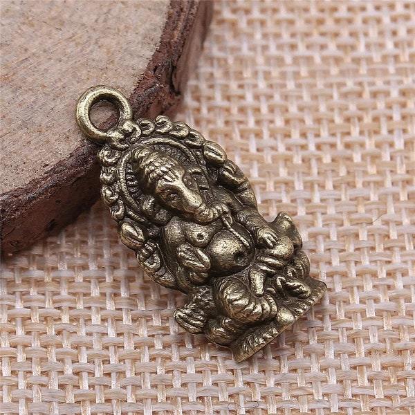 6 Bronze Ganesha Charms, 26x14mm, Antique Bronze Tone (C-156)