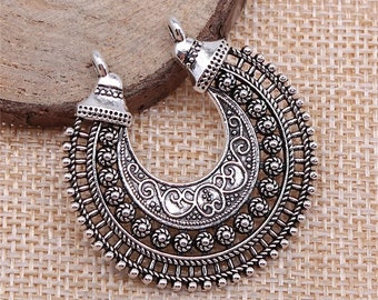 2 Silver Ornate Earring Connector Charms, 39x40mm, Silver Tone Charms (C-81)