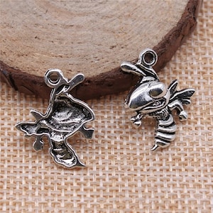 15, 50 Bulk Silver Bee Charms, Hornet Charms, Silver Tone Charms (S-80)