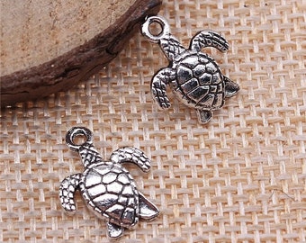 10 Silver Turtle Charms, 17x15mm, Silver Tone Charms (B-244)