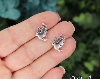 8 Silver Love Bird Dove Charms, 15x11mm, Silver Tone Charms (A-232)