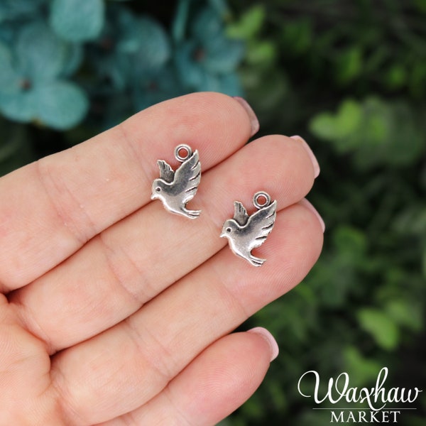 8 Silver Love Bird Dove Charms, 15x11mm, Silver Tone Charms (A-232)