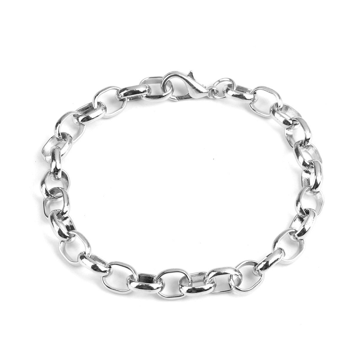 6 Silver Curb Chain Bracelets With Lobster Clasp, Silver Tone (S