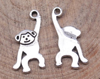 15 Silver Monkey Charms, 16x8mm, Silver Tone Charms (E-224)