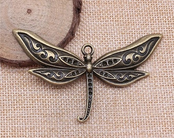 Large Bronze Dragonfly Charm, 80x47mm, Antique Bronze Tone (M-1)