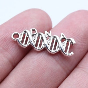 5 Silver DNA Helix Gene Charms, 9x25mm, Silver Tone Charms (I-15)