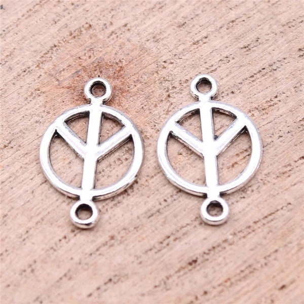 5 Silver Peace Sign Connector Charms, 17x11mm, Silver Tone Charms (H-101)