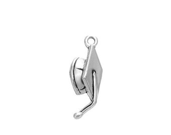 2 Silver Graduation Cap Charms, Teacher, School, Silver Tone Charms (M-148)