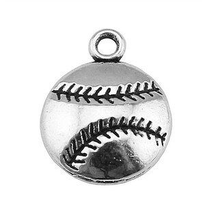 10 Silver Baseball Charms, 15mm, Silver Tone Charms (E-189)