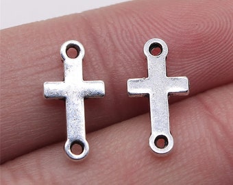 8 Silver Cross Connector Charms, 8x15mm, Silver Tone Charms (Q-73)
