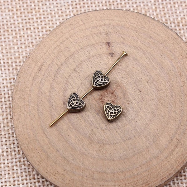 10 Bronze Celtic Heart Bead Spacer, 5.5x6.5mm, Antique Bronze Beads (H-193)