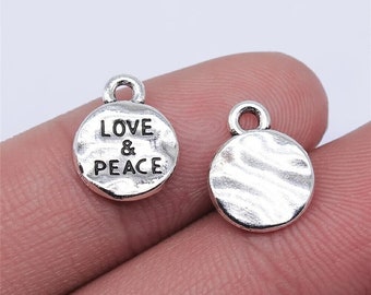 12 Silver Love Peace Tag Charms, 13x10mm, Silver Tone Charms (L-131)