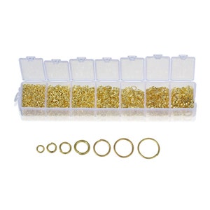 Bulk 1780 Gold Plated Mixed Jump Rings, 3mm, 4mm, 5mm, 6mm, 7mm, 8mm, 9mm (4A-13)