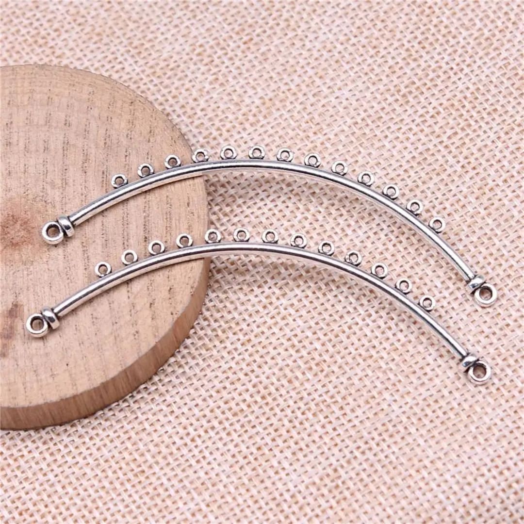 2 Silver Necklace Connector With 13 Loops Charms, 78x4mm, Antique ...