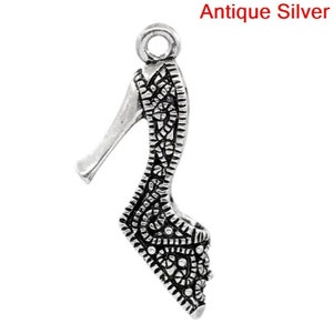 2 High Heeled Shoe Charms, Silver Tone Charms (L-230)