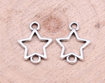 15 Silver Star Connector Charms, 15x12mm Silver Tone Charms (J-238)
