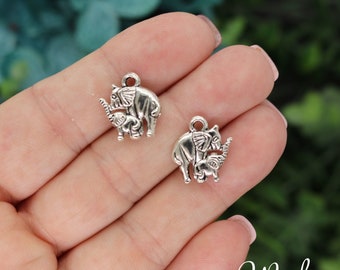 10 Elephant Charms, 2 Sided, Mom Charms, Silver Tone Charms (A-212)