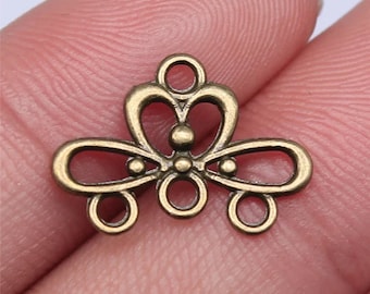 10 Bronze Earring Connector Charms, 18x13mm, Antique Bronze Tone (P-24)