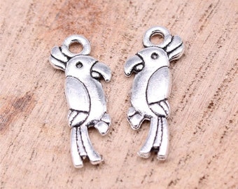 10 Silver Parrot Charms, Bird Charms, 20mm, Silver Tone Charms (B-187)