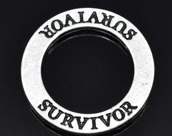 4 Silver Survivor Charms, 2 Sided, Silver Tone Charms (B-211)
