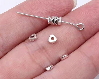 50 Tiny Silver Triangle Spacer Beads, 4x4mm, Silver Tone Spacers (Q-26)