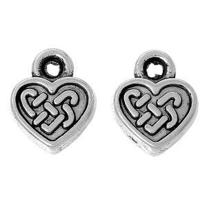 10 Silver Celtic Heart Charms, 2 Sided, Silver Tone Charms (L-66)