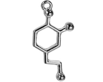 4 Silver Dopamine Molecule Charms, Silver Tone Charms (U-63)
