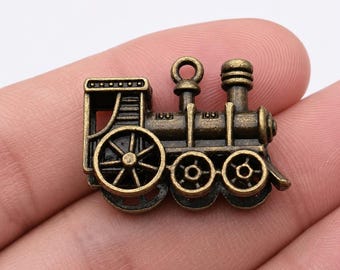 Bronze Train Charm, 27x21mm, Antique Silver Tone (J-34)