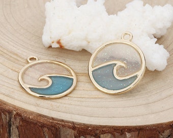 Ocean Wave Enamel Charm, Gold Plated Charms (G-144)