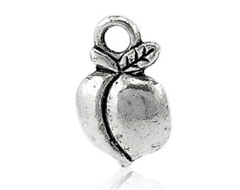 8 Silver Peach Charms, 2 Sided, Silver Tone Charms (K-256)