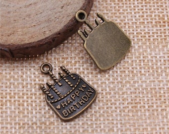 5 Bronze Birthday Cake Charms, Antique Bronze Tone (J-1)