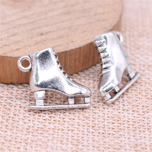 2 Silver Ice Skate Charms, 10x10mm, Silver Tone Charms (M-45)