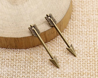 20 Bronze Arrow Charms, 5x30mm, Antique Bronze Tone (O-61)