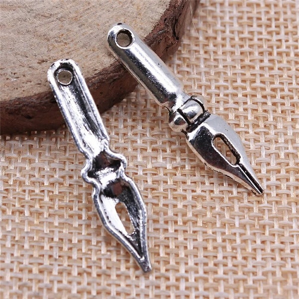 6 Silver Calligraphy Pen Charms, Silver Tone Charms (D-130)