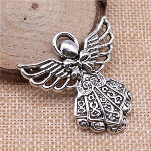 Large Silver Angel Charm, 42x39mm, Silver Tone Charms (M-107)