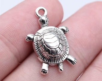 2 Silver Turtle Charms, 24x16mm, Silver Tone Charms (M-243)