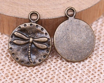 8 Bronze Dragonfly Charms, 15mm, Antique Bronze Tone Charm (N-150)