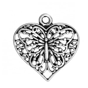 5 Silver Heart Charms, 23x22mm, Silver Tone Charms (H-150)