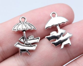 3 Silver Beach Chair Charms, 14x20mm, Silver Tone Charms (N-190)