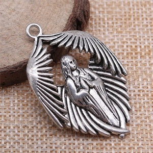 Silver Angel Charm, 43x27mm, Silver Tone Charms (F-79)