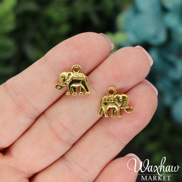 5 Gold Elephant Charms, Antique Gold Tone Charms (C-181)