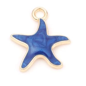 3 Blue Enamel StarFish Charms, 20x18mm, Gold Tone Charms (N-81)