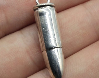 SC024 4 Bullet Charms Antique Silver Tone Large Size SC024 4 Bullet Charms Antique Silver Tone Large Size