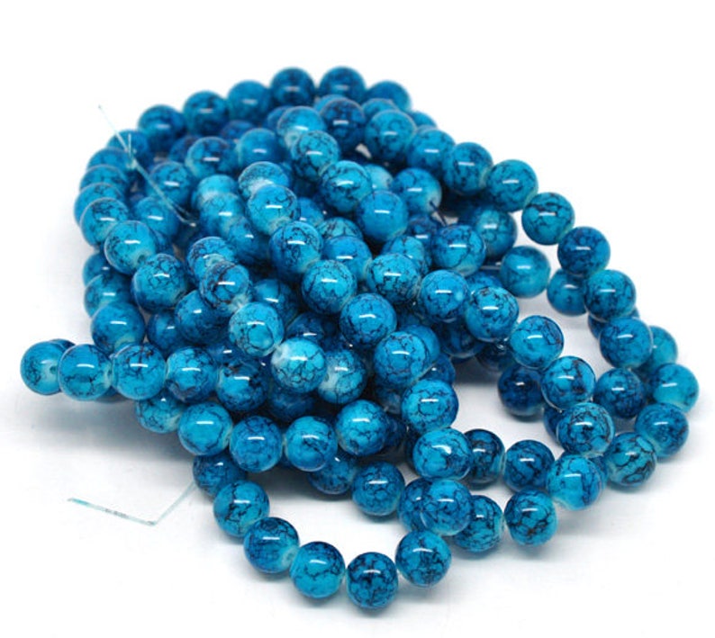 10mm 1V-16 15 Blue Glass Beads with Dark Blue Veins