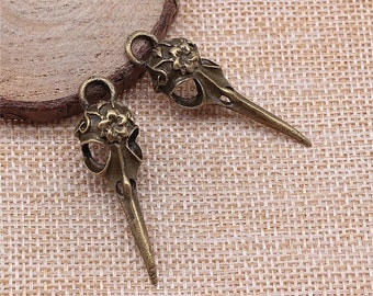 2 Bronze Bird Skull Charms, 41x12mm, Antique Bronze Plated Charms (L-23)