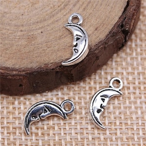 15 Silver Tiny Moon Charms, 13x6mm, Silver Tone Charms (M-11)