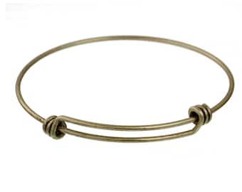 Adjustable Bronze Bangle Bracelet, Unique Triple Loops, Antique Bronze (S-20)