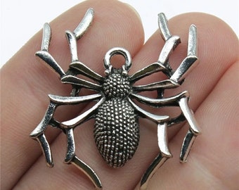 2 Large Spider Charms, 35x32mm, Antique Silver Tone Charms (B-33)