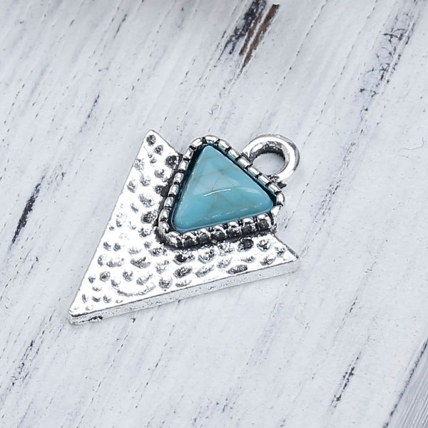 2 Faux Turquoise Arrow Charms, Silver Tone Charms (M-55)